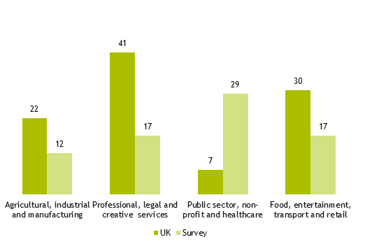 Figure A3.2: block graph showing percentage of organisations in different industrial business sectors 