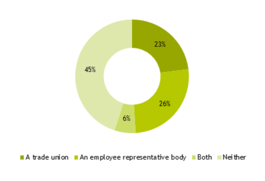 Figure 22: pie chart showing responses to ‘Is there a recognised trade union or employee representative body at your organisation? (% of respondents) 