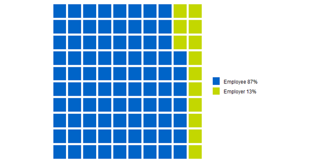 Chart showing that 87% of respondents were employees and 13% employers