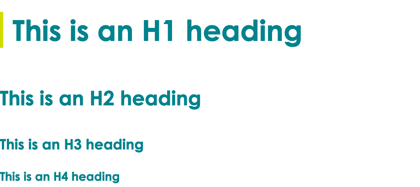 Screenshot of an H1, an H2, an H3 and an H4 heading